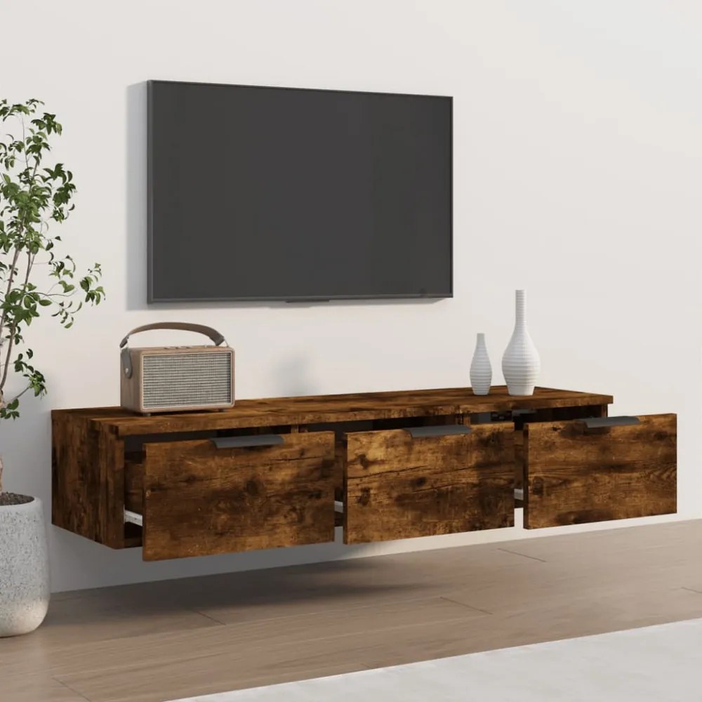 füstös tölgy színű szerelt fa faliszekrény 102 x 30 x 20 cm