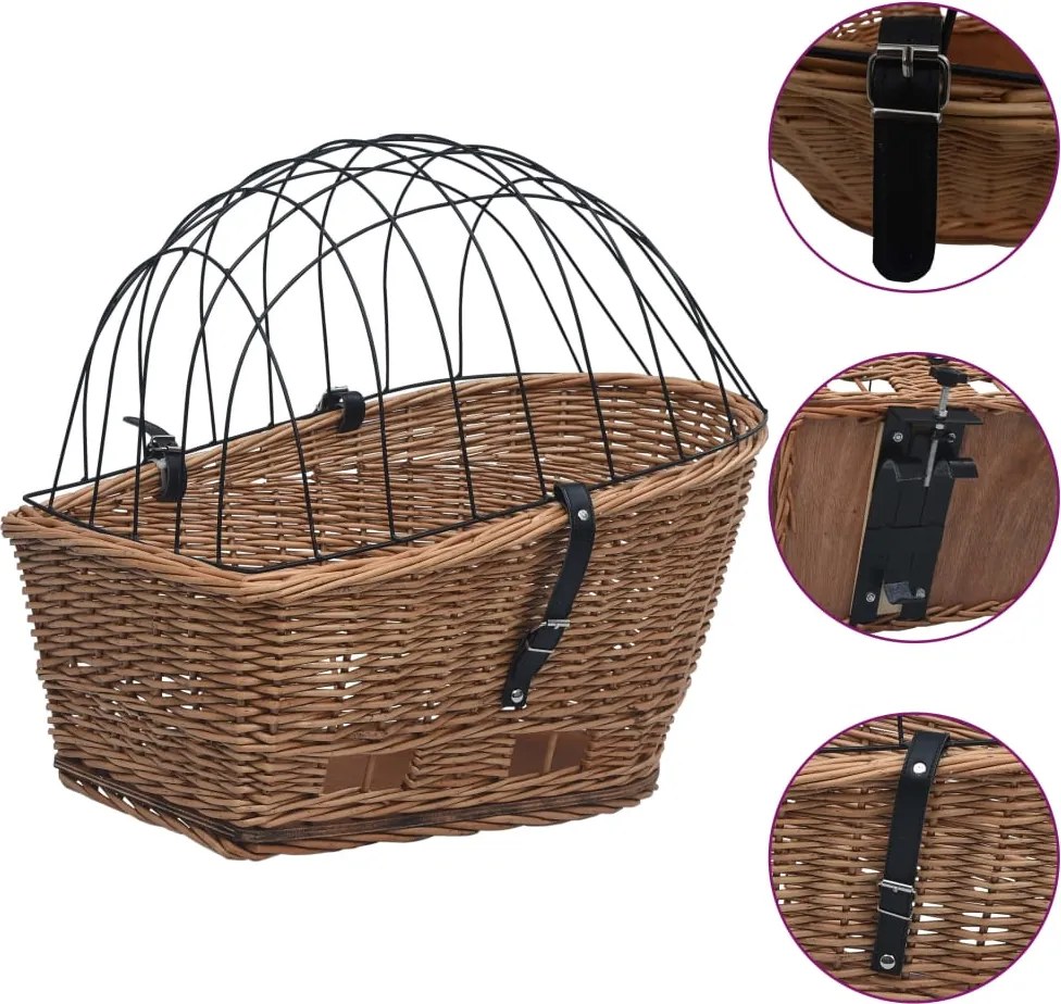 vidaXL természetes fűzfa hátsó kerékpárkosár fedéllel 55 x 31 x 36 cm