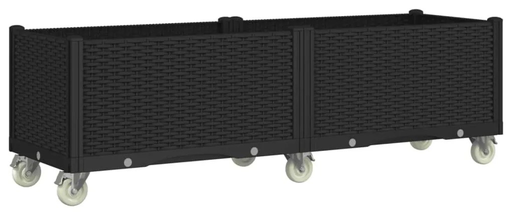 vidaXL fekete polipropilén rácsos kerekes ültetőláda 160 x 50 x 54 cm