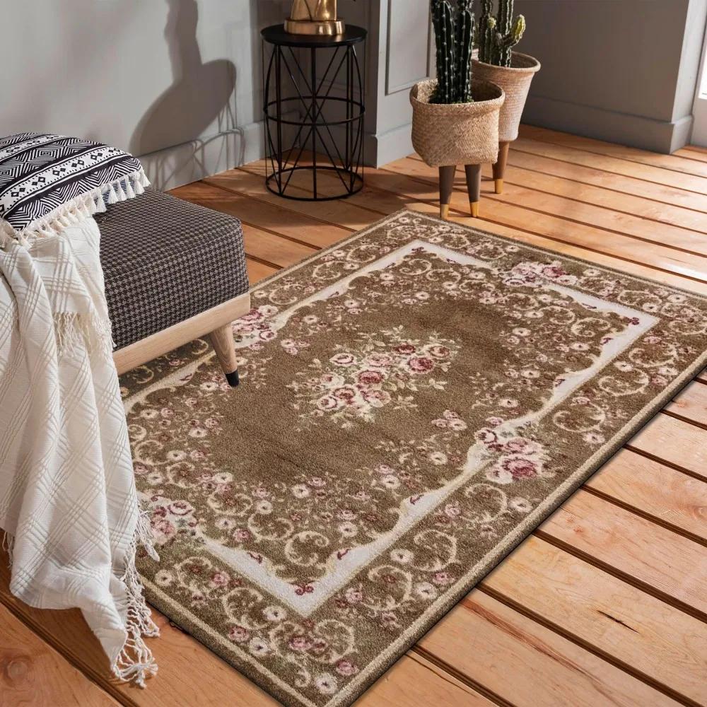 Barna szőnyeg virágmotívummal a nappaliba Szélesség: 200 cm | Hossz: 290 cm