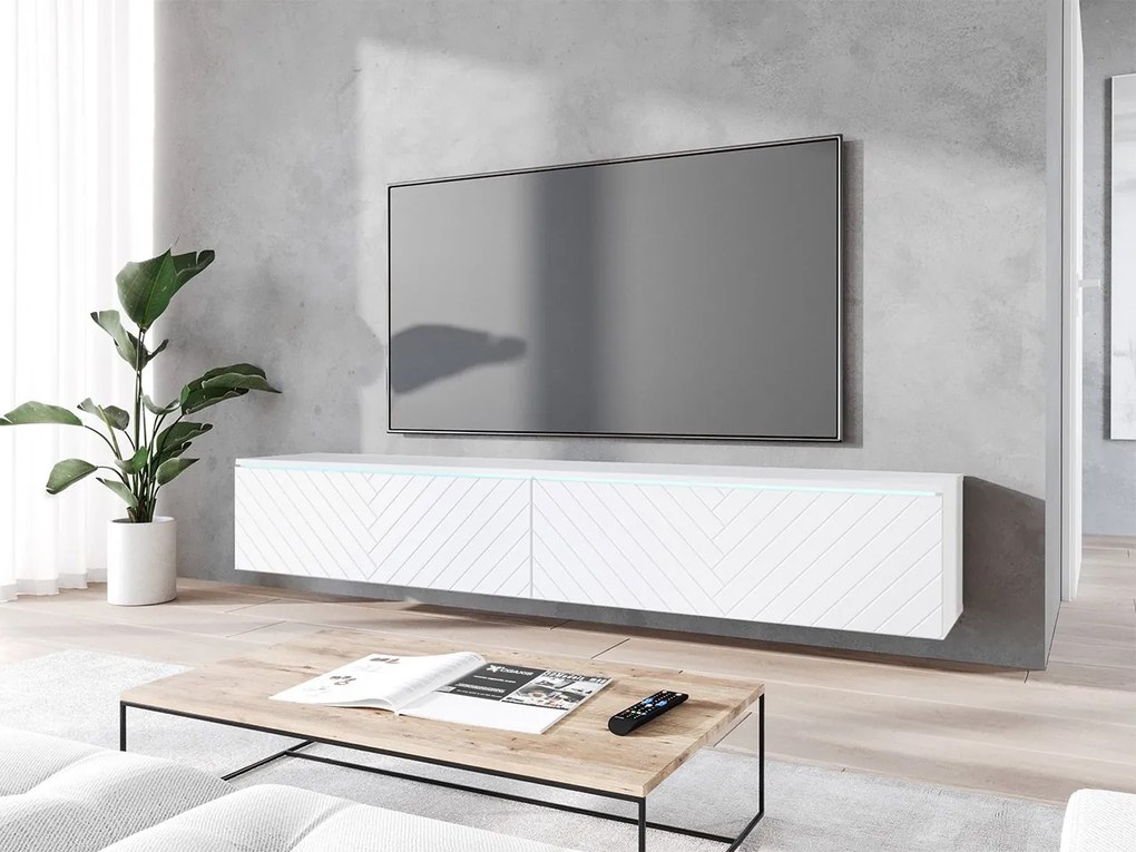 TV szekrény Dlana 180 MDF (fehér + fehér halcsont) (fehér LED világítás). 1106212