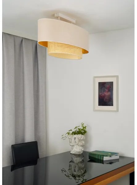 Duolla - Felületre szerelhető csillár DOUBLE OVAL RATTAN 2xE27/15W/230V krémes/rattan