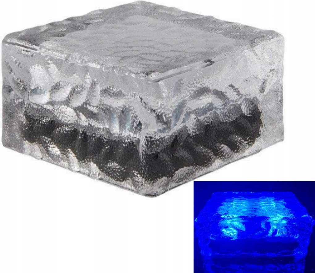 Napelemes Lámpa Kék 4LED Kerti Terasz Üveg Kocka Modern