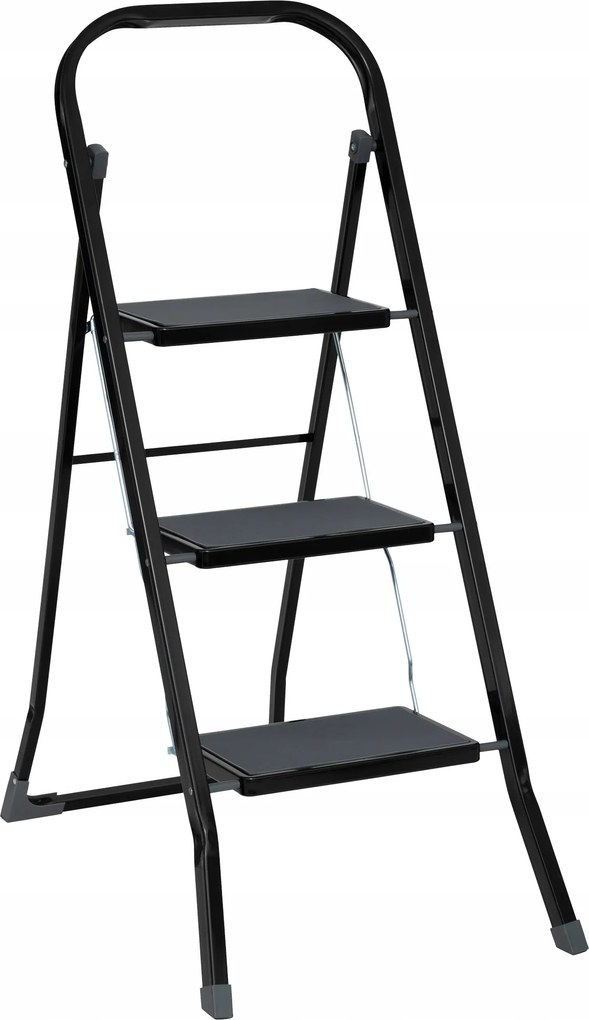 Fém Létra 3 Lépcsős Fekete 73,5 X 46,5 X 105,3 CM 150 Kg-ig