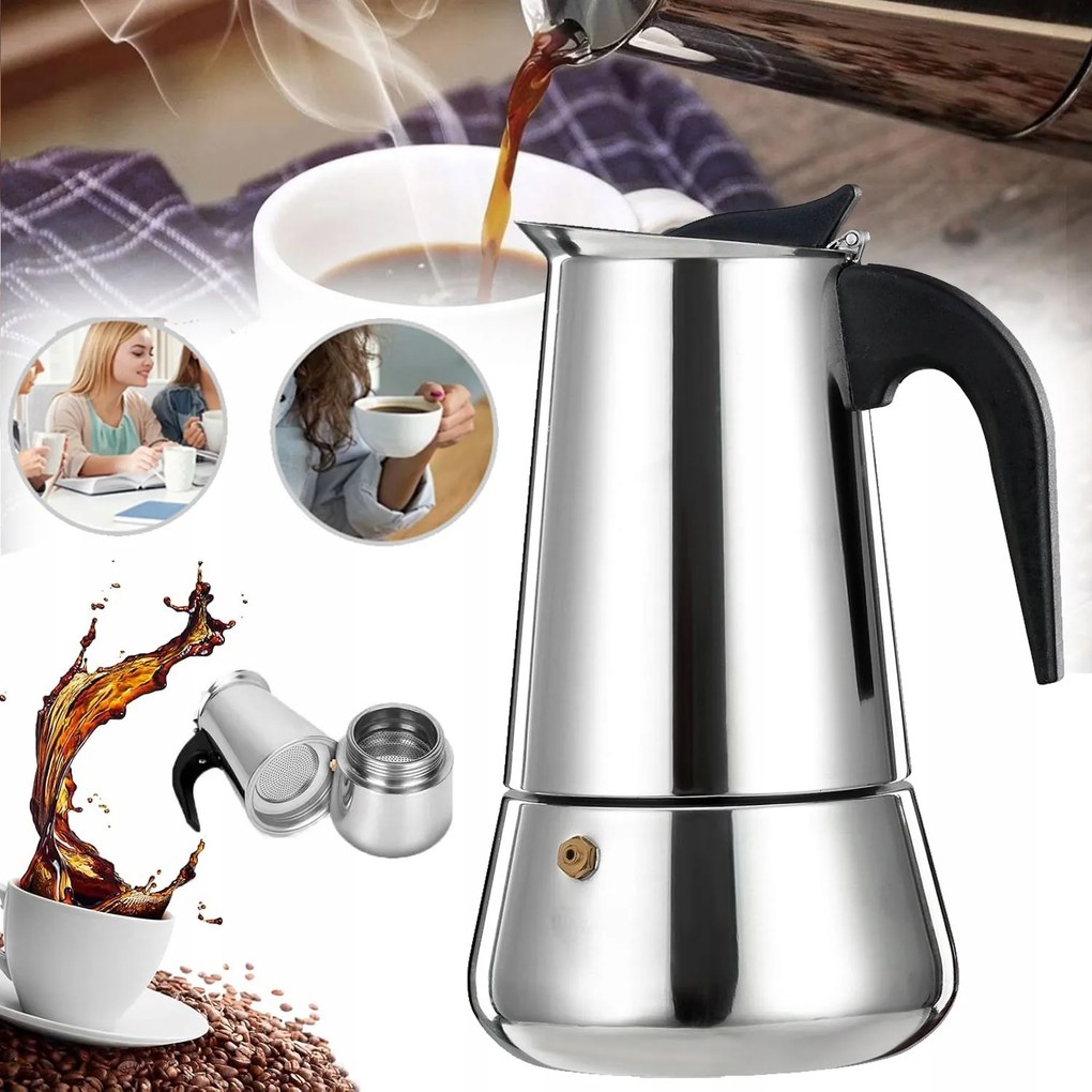 Olasz Kávéfőző Acél 450 ML 9 Csésze Tejeskávé Mocha