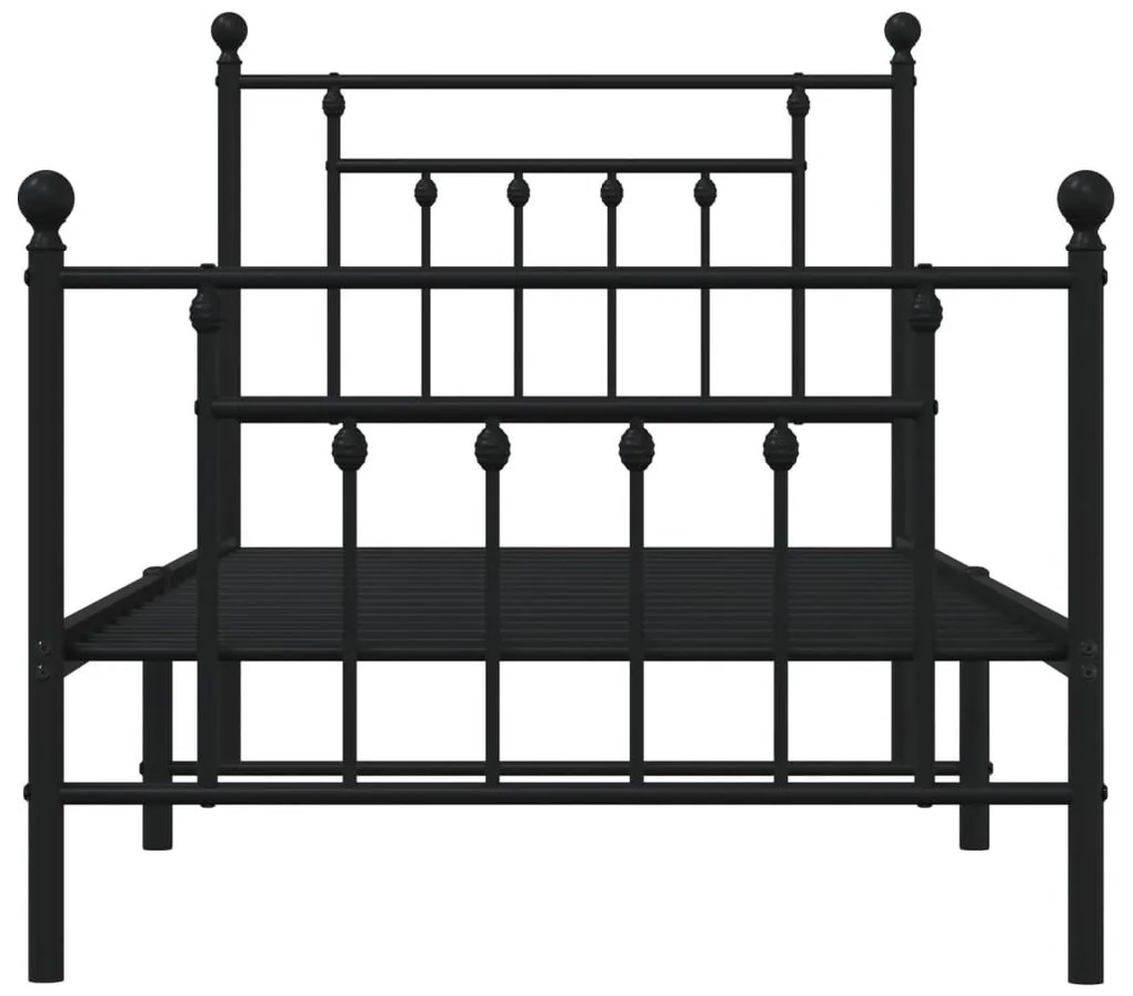 fekete fém ágykeret fej- és lábtámlával 90 x 200 cm