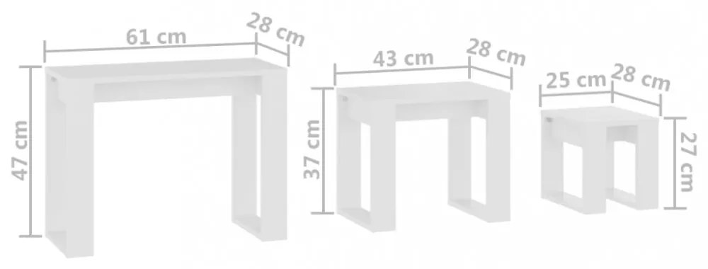 3 db fehér, rétegelt fa egymásba rakható asztal