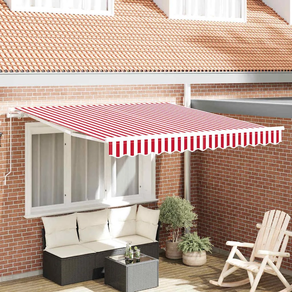 Behúzható napellenző Piros és fehér 350 x 250 cm szövet