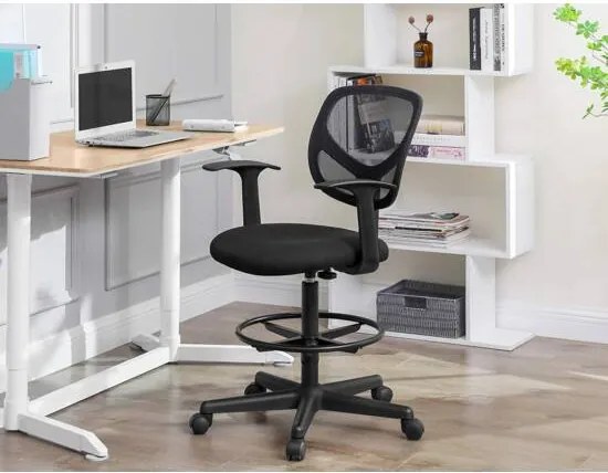 Ergonomikus irodai szék kartámaszokkal, magas forgó szék 55-75 cm ülésmagasság, fekete