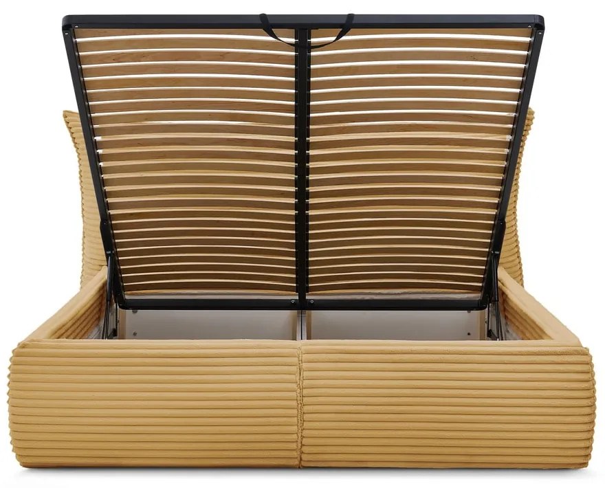 Sárga kárpitozott ágyneműtartós franciaágy ágyráccsal 160x200 cm Jade – Bobochic Paris