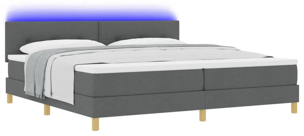 Boxspring ágy matraccal & LED világítással Sötétszürke 200x200 cm Szövet