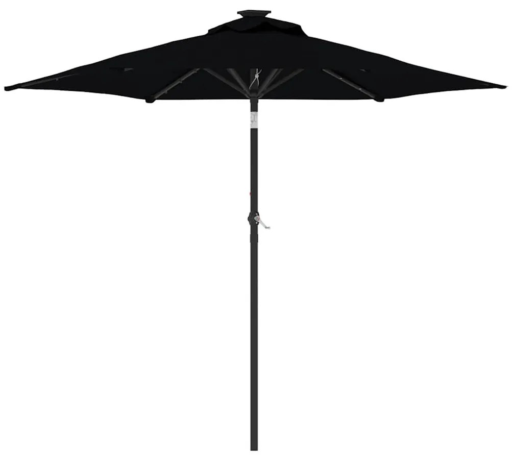 fekete kerti napernyő LED-del és acél rúddal 225 x 225 x 212 cm