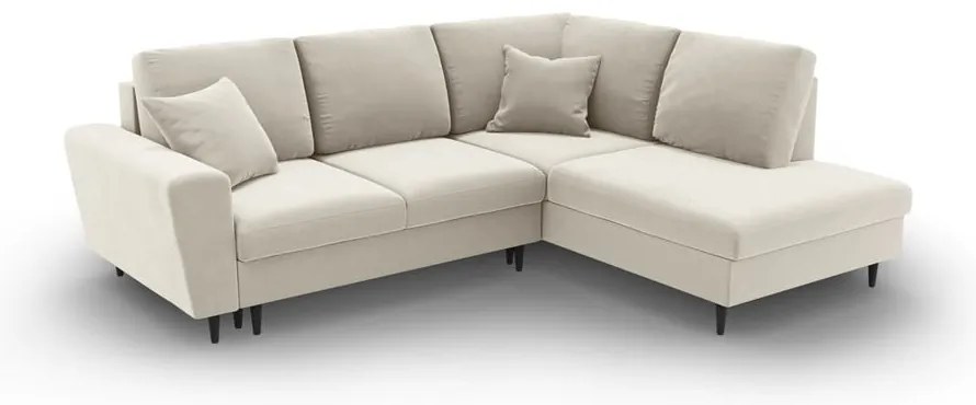 Bézs bársony kinyitható tárolóhelyes sarokkanapé (jobb oldali-L alakú) Kyoto – Cosmopolitan Design