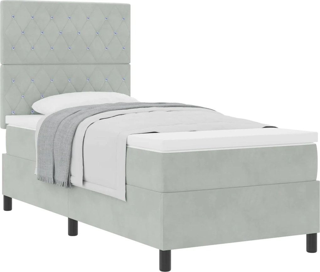 vidaXL Boxrugós ágy matracmal Világosszürke 100 x 200 cm szövet