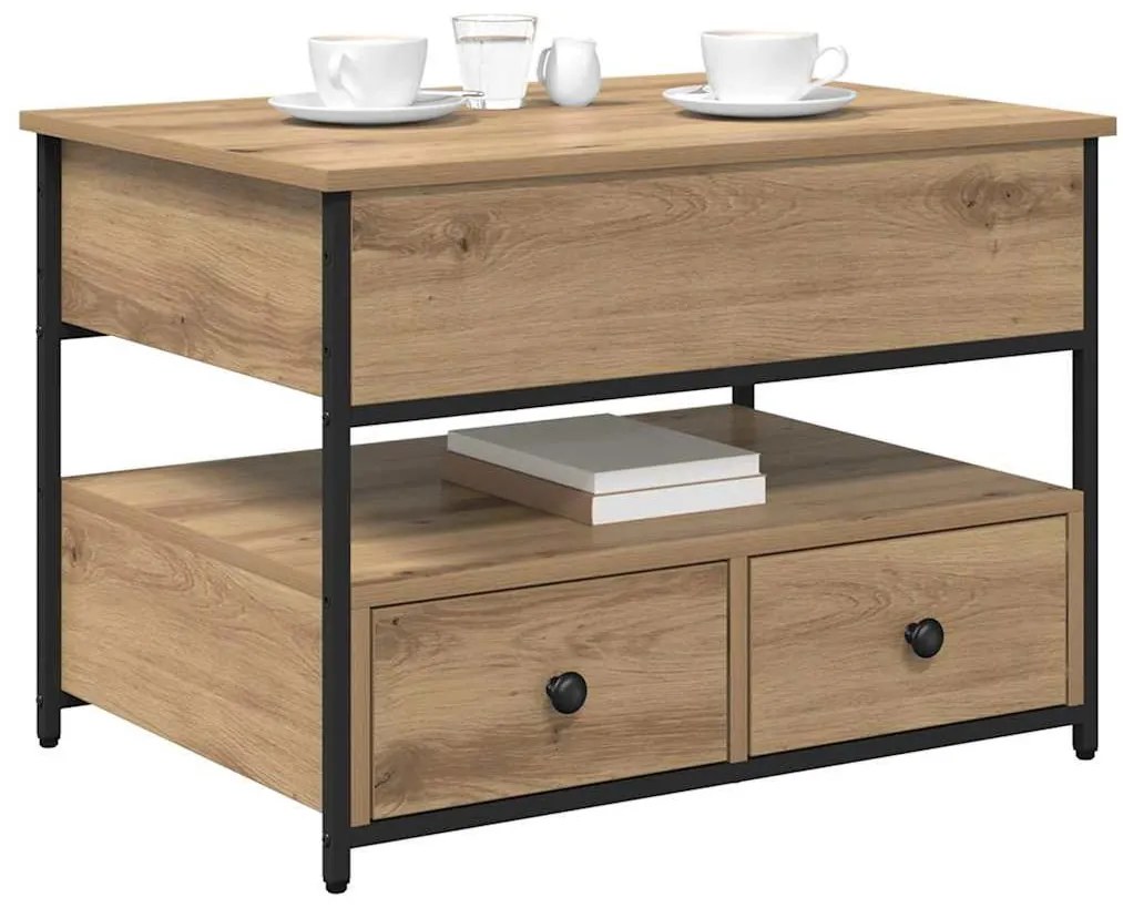 Dohányzóasztal fiókkal kézműves tölgy 70x50x50cm Faanyag