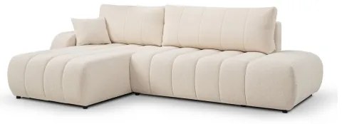 DESIO balos L-alakú sarokgarnitúra, ággyá nyitható és ágyneműtartós, bézs