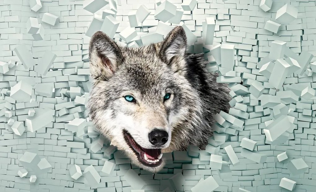 Fotótapéta - A farkas előkerül a 3D-s falból (152,5x104 cm)