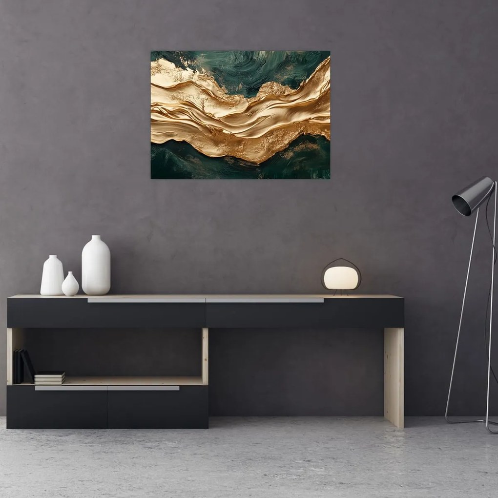 Kép - Zöld absztrakció arannyal II. (70x50 cm)