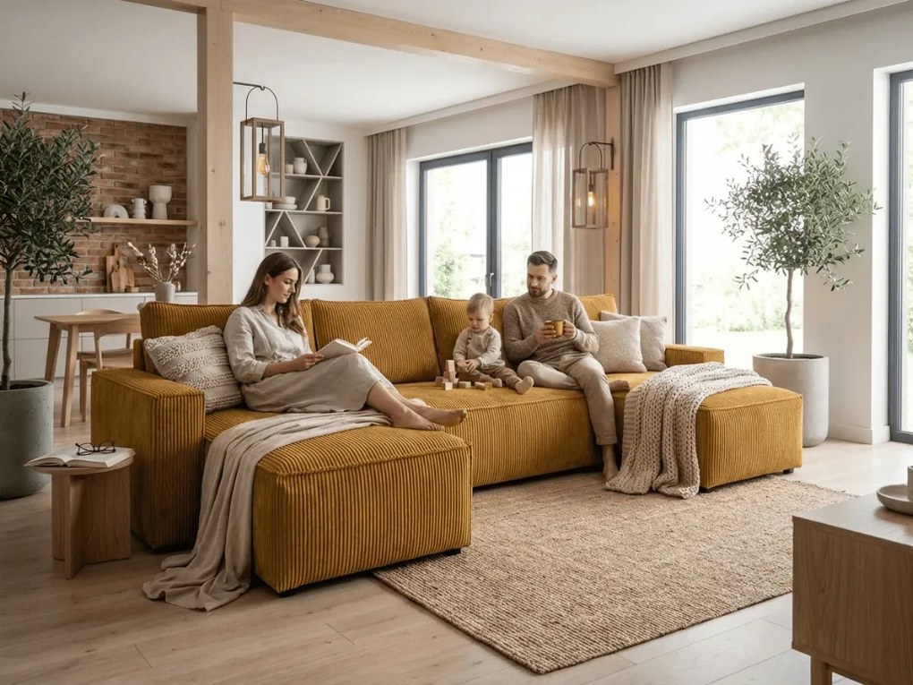 U alakú ülőgarnitúra SMART COSARO 295x140 cm, mustársárga