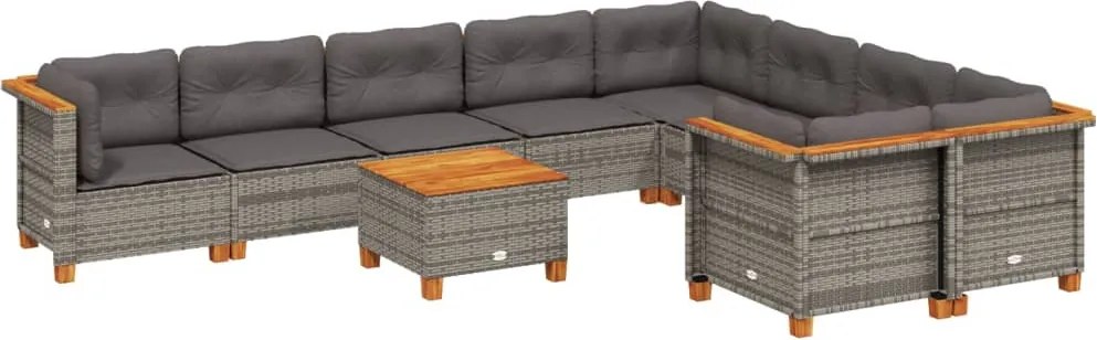 vidaXL 10 részes szürke polyrattan kerti ülőgarnitúra párnákkal