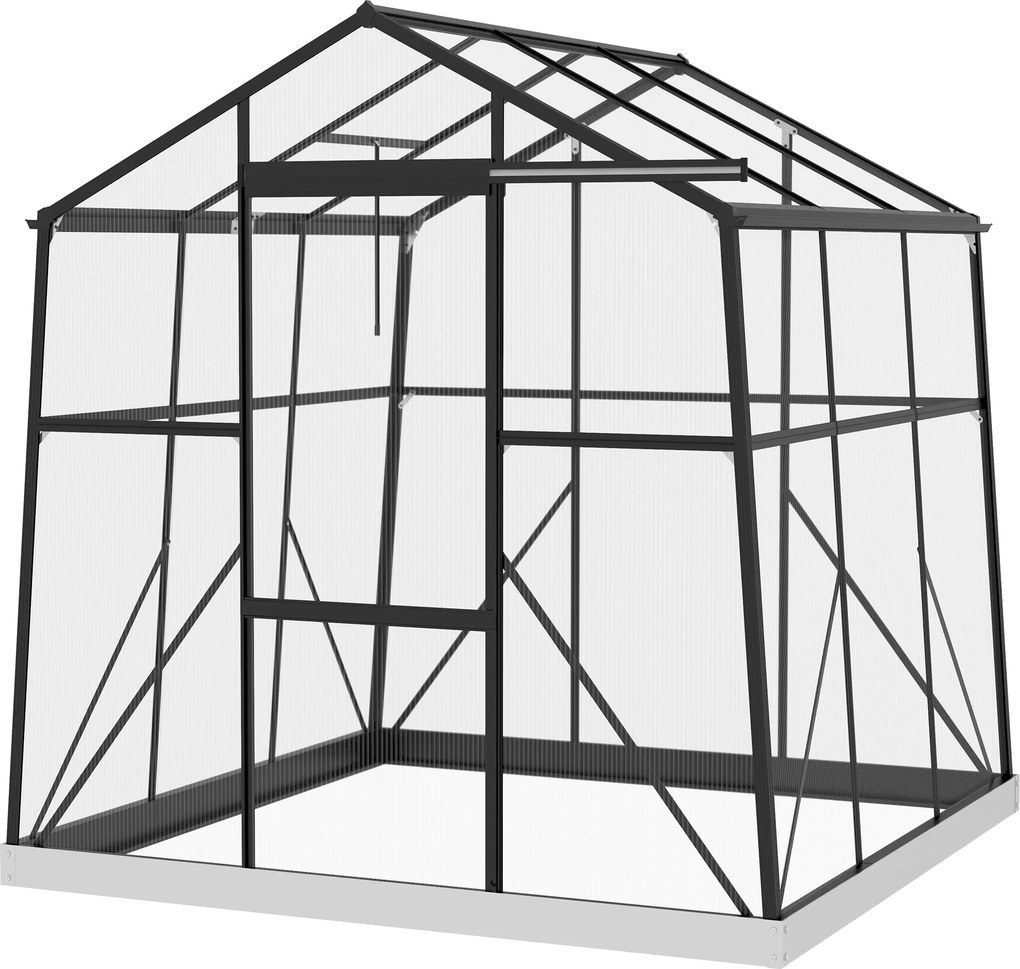 Outsunny Üvegház Alumínium 192 x 192 x 204 cm Üvegház 3.68 m² Paradicsom Ház Ablakkal, Tolóajtóval, Alappal, Növény Ház Kerthez, Erkélyhez, Fekete | A