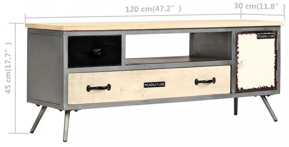 tömör mangófa és acél TV-szekrény 120 x 30 x 45 cm