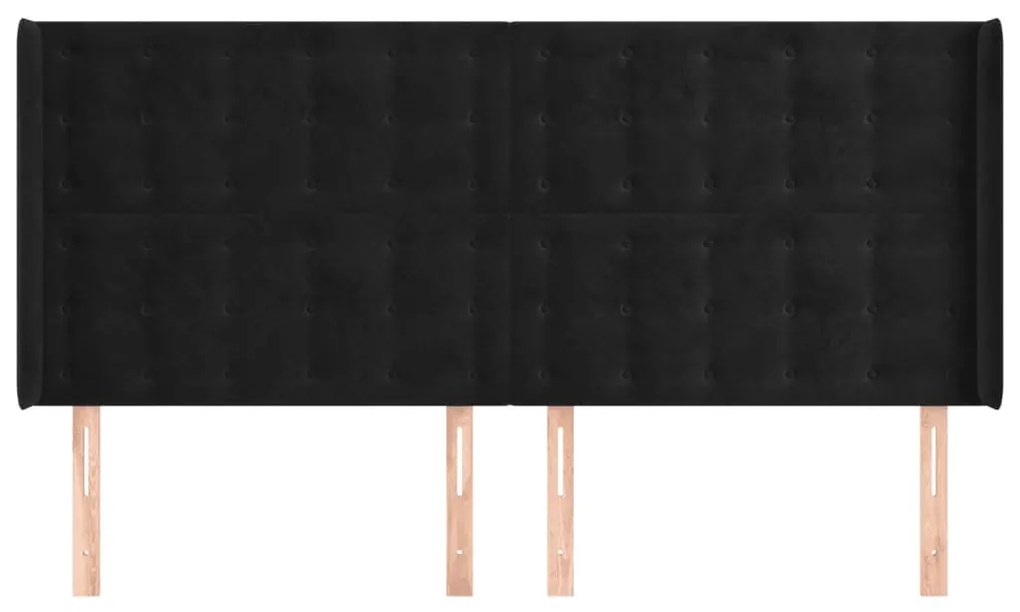 fekete bársony fejtámla szárnyakkal 183x16x118/128 cm