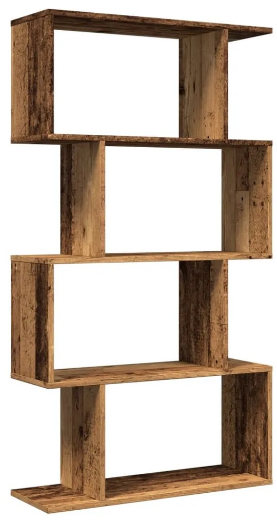 4 szintes antik fa színű fa elválasztó könyvespolc 70x24x129 cm