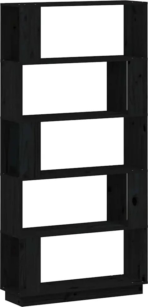 vidaXL fekete tömör fenyőfa könyvszekrény/térelválasztó 80x25x163,5 cm