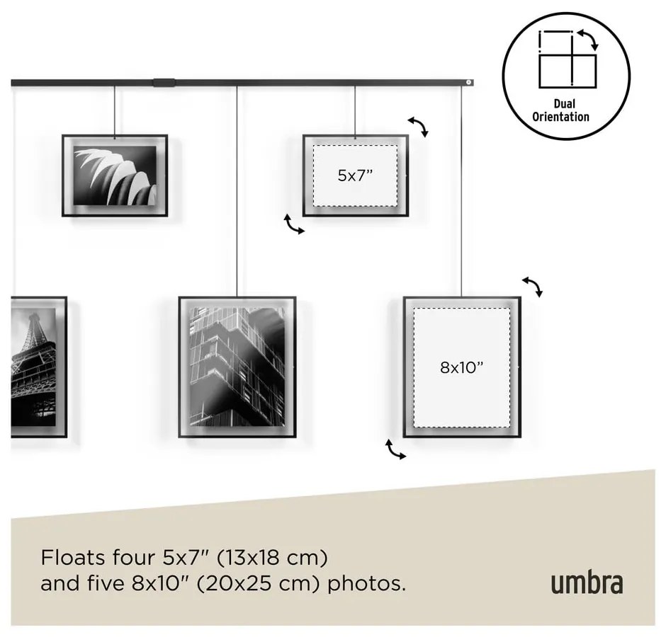 Fekete fém fali képkeret szett 9 db-os 223x77,5 cm Exhibit – Umbra
