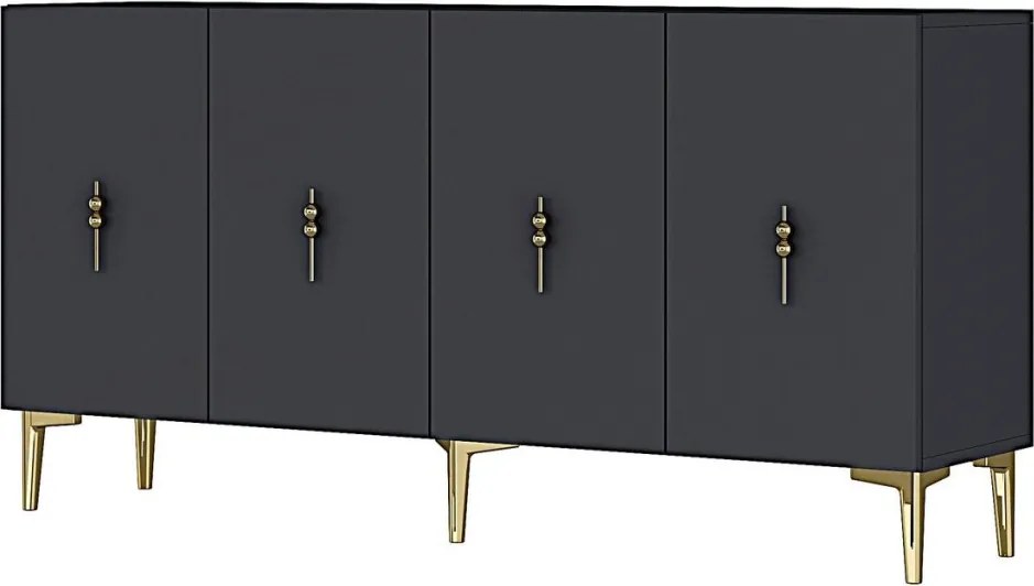Komód, antracit-arany, 125 cm