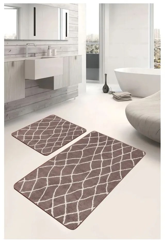 Barna bársony fürdőszobai kilépő szett 2 db-os 60x100 cm – Mila Home