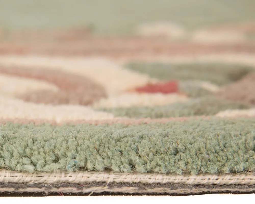 Aubusson zöld gyapjú szőnyeg, ⌀ 120 cm - Flair Rugs