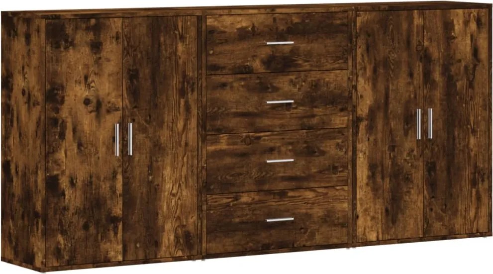 vidaXL 3 db füstös tölgy színű szerelt fa tálalószekrény 60x31x84 cm