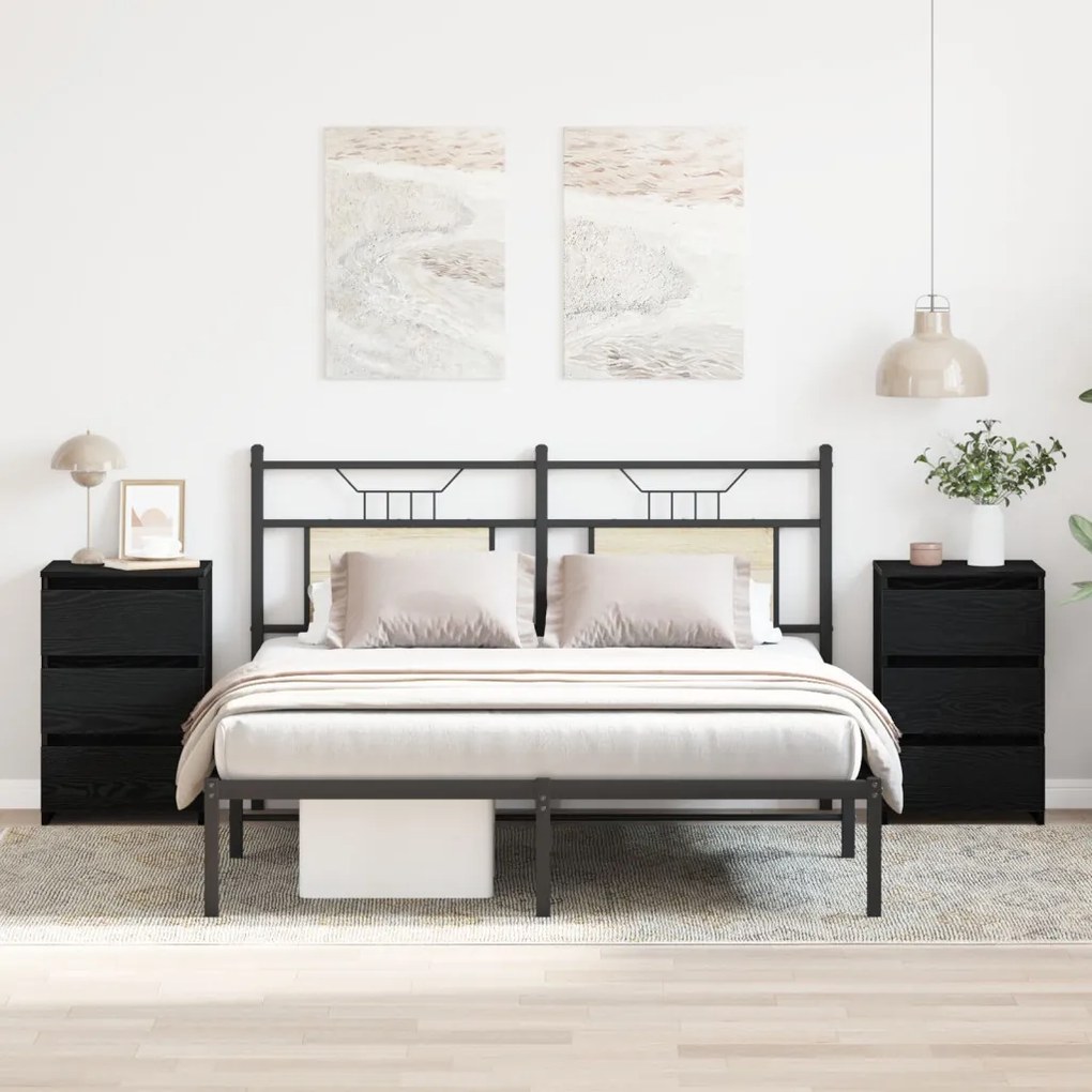 Éjjeli szekrény 2 db Fekete Tölgy 40x35x62,5 cm Műanyag