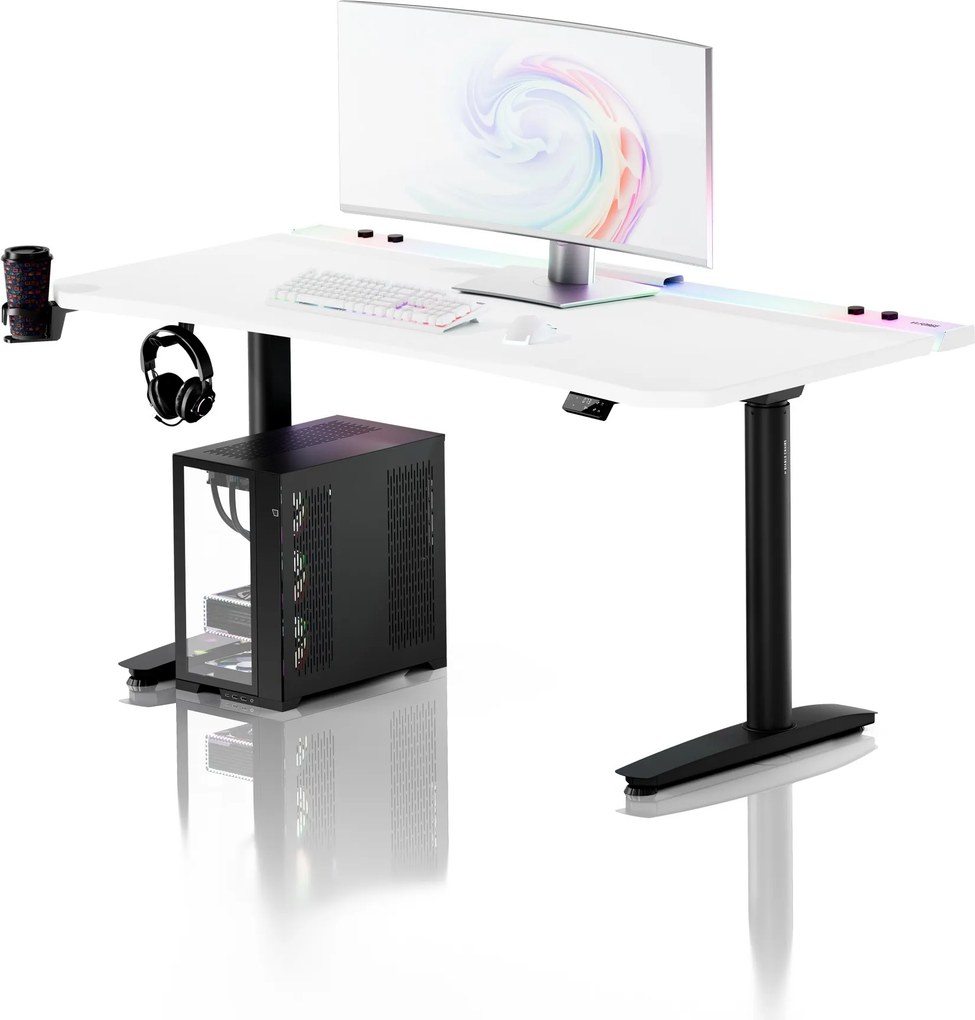 Elektromos RGB gamingasztal tartókkal, fehér-fekete, 160 cm: Diablo X-Forge 1600