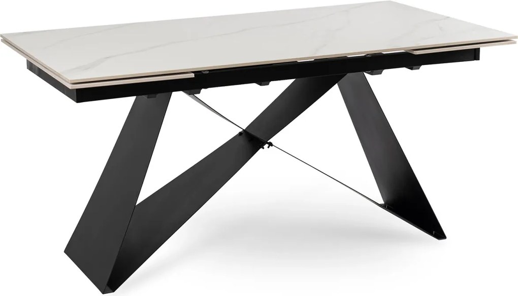 Kihúzható kerámia étkezőasztal 160–240 cm méretben, fehér márvány/fekete színben VICTOR
