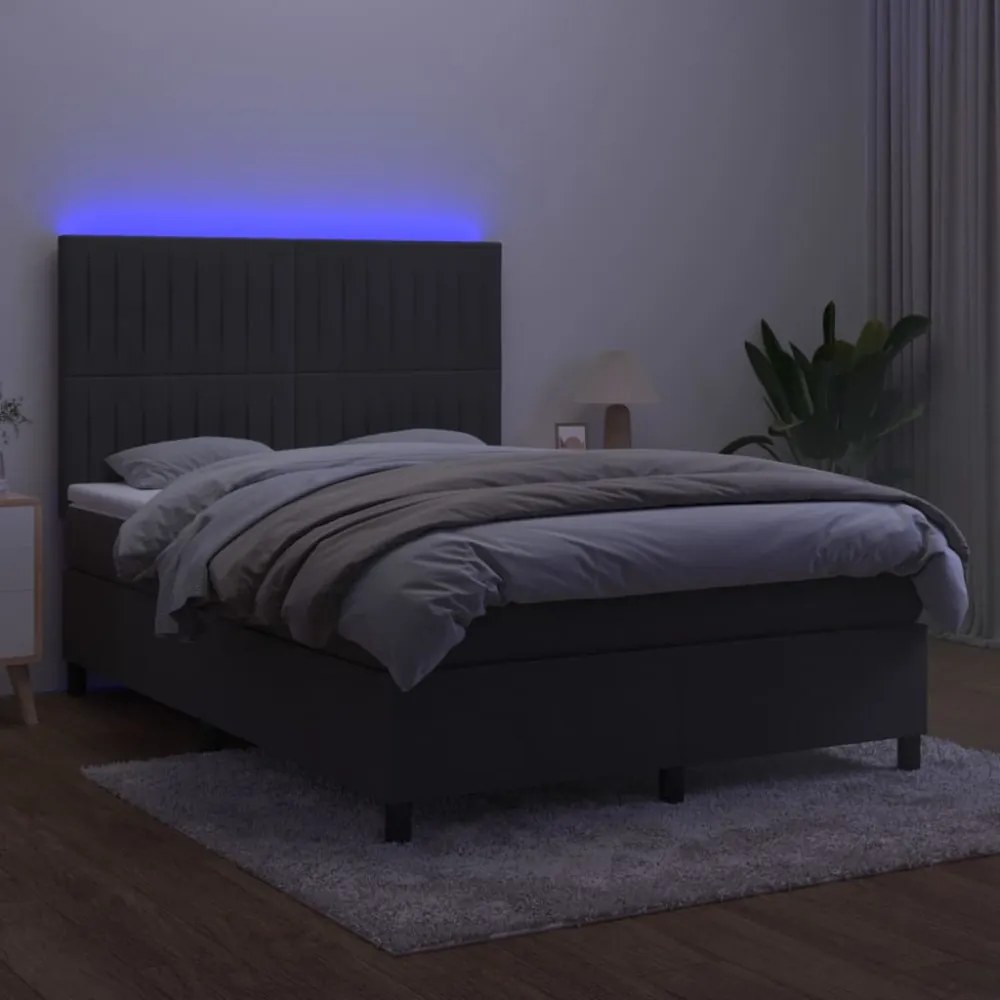sötétszürke bársony rugós és LED-es ágy matraccal 140x190 cm