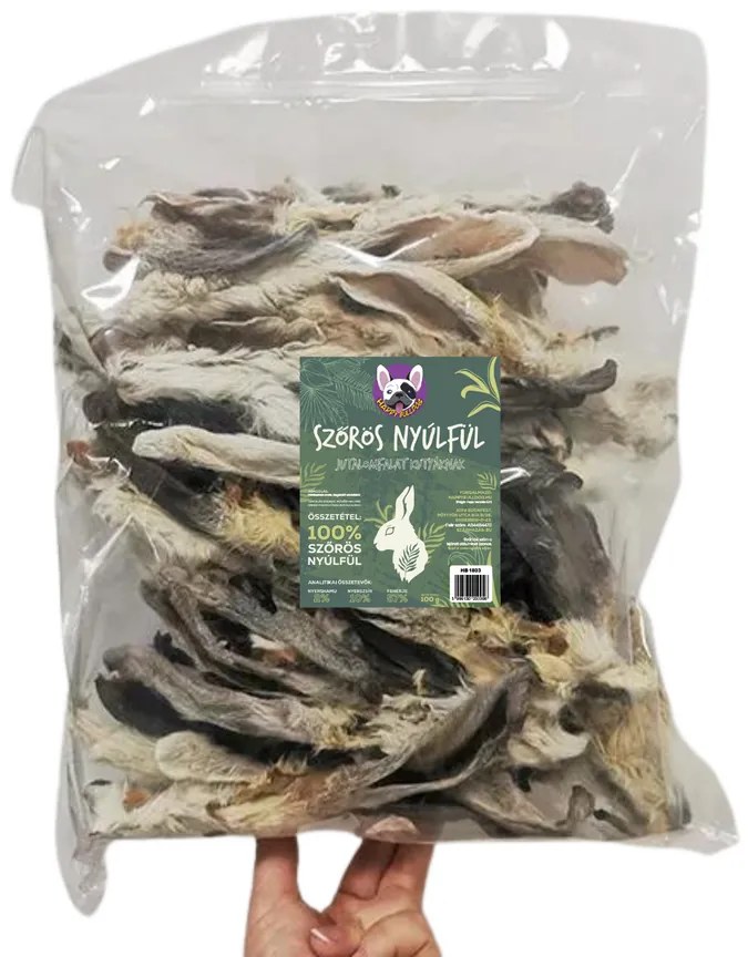 Szárított szőrös nyúlfül 5 kg, HAPPY BULLDOG