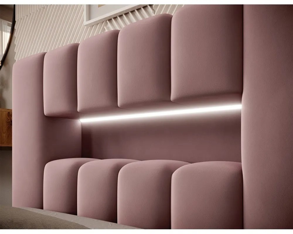 Rózsaszín kárpitozott ágyneműtartós egyszemélyes ágy ágyráccsal 90x200 cm Lamica – ELTAP