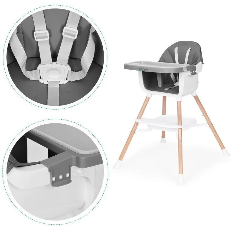 Gyerek etetőszék 2 az 1-ben szürke