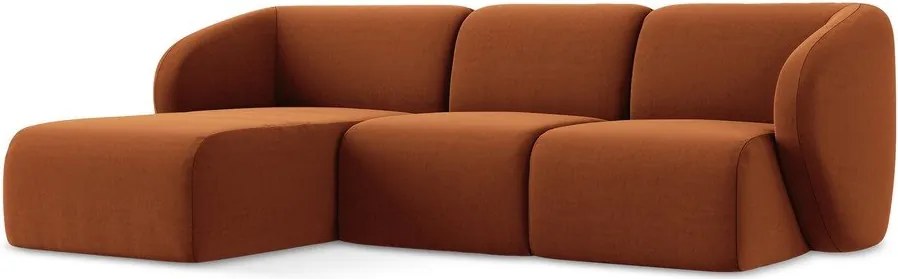 Terrakotta színű bársony sarokkanapé (bal oldali-heverő résszel) Lani – Makamii