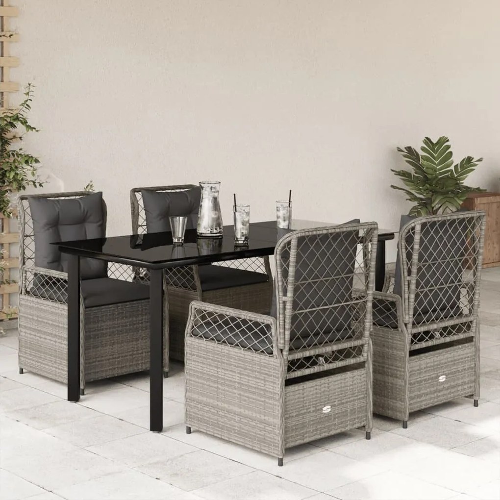 5részes világosszürke polyrattan kerti étkezőgarnitúra párnával