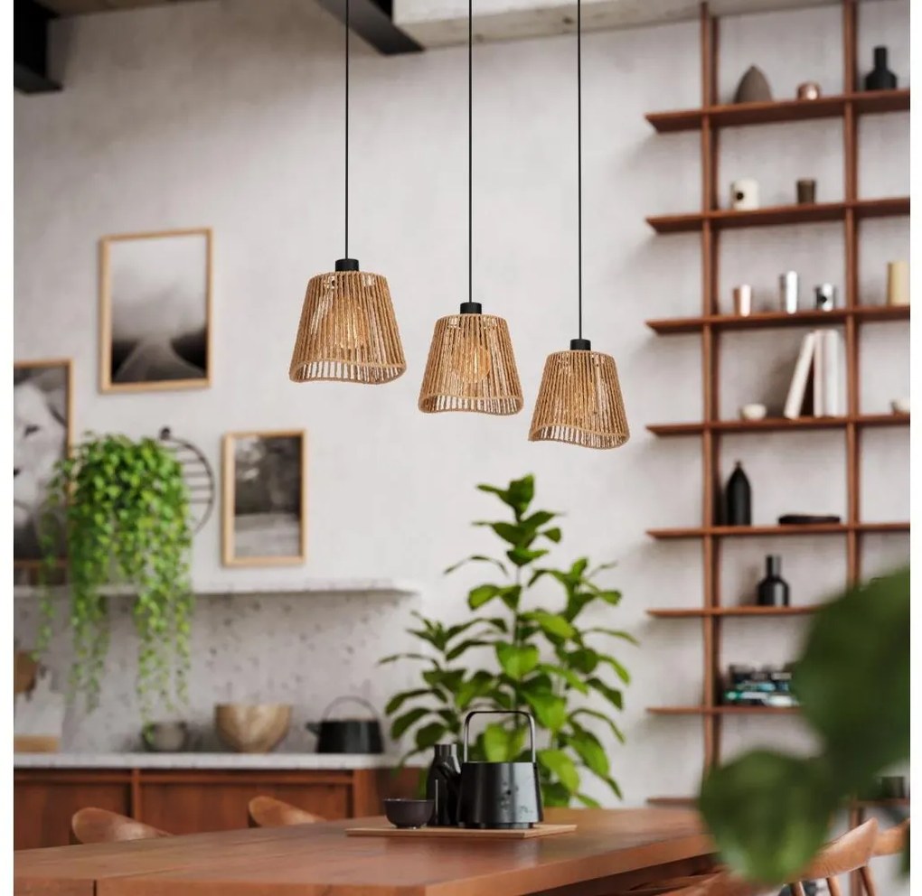 Eglo 44073 - Csillár zsinóron LAVISTER 3xE27/60W/230V barna