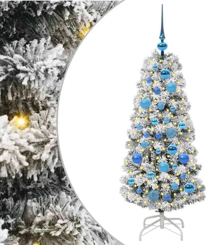 vidaXL Műanyag Hajtogatós Karácsonyfa 150 LED-del Zöld és Fehér 120 cm