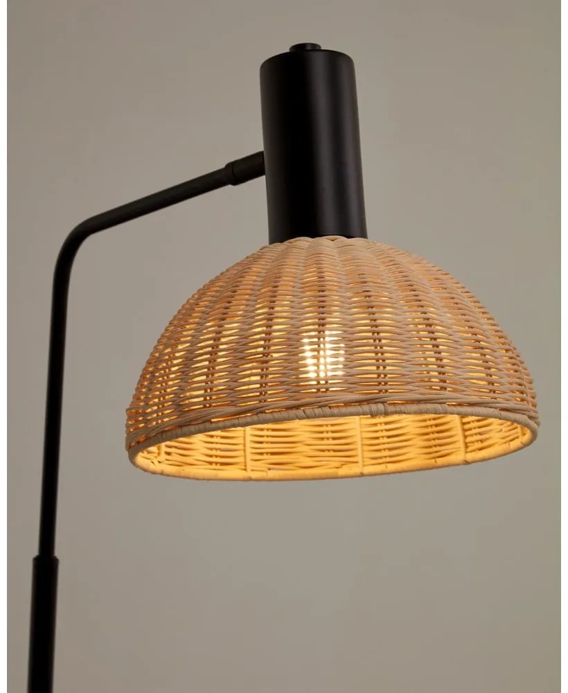 Fekete-natúr színű állólámpa rattan búrával (magasság 157 cm) Damila – Kave Home