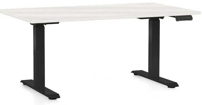 OfficeTech D állítható magasságú asztal, 140 x 80 cm, fekete alap, fehér kőris
