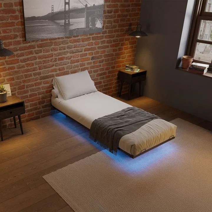 LED világítású egyszemélyes fém ágy 90x200 cm