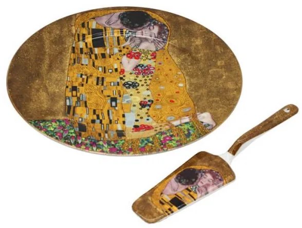 Klimt porcelán süteményes tál lapáttal - díszdobozos A Csók