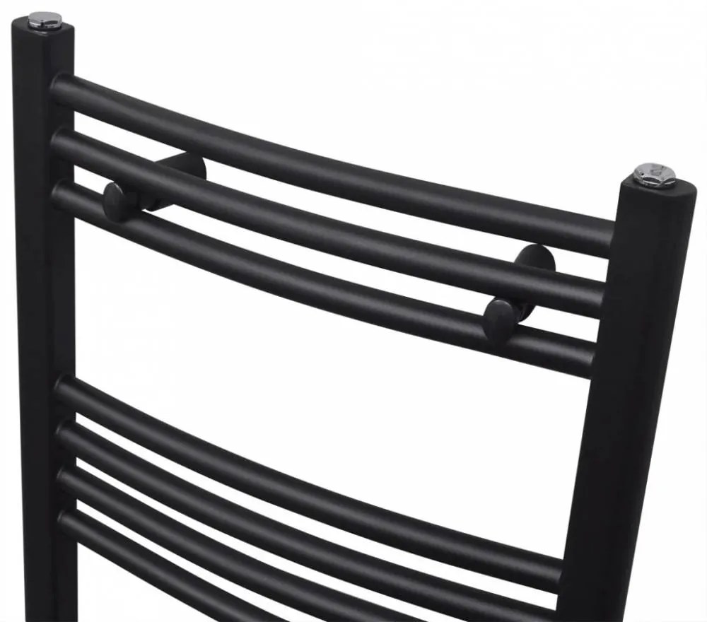 Ívelt fekete törölközőszárító radiátor központi fűtéssel 500 x 764 mm